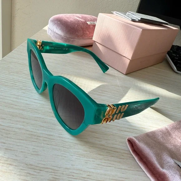 Miu Miu | Accessories | Miu Miu Green Sunglasses With Gold  display picture 3